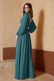 Plunging V Neck Formal Evening Dresses with Long Sleeves Mother of the Bride Dress Gowns