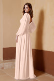 Plunging V Neck Formal Evening Dresses with Long Sleeves Mother of the Bride Dress Gowns