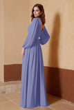 Plunging V Neck Formal Evening Dresses with Long Sleeves Mother of the Bride Dress Gowns