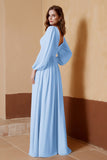 Plunging V Neck Formal Evening Dresses with Long Sleeves Mother of the Bride Dress Gowns