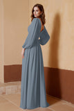 Plunging V Neck Formal Evening Dresses with Long Sleeves Mother of the Bride Dress Gowns