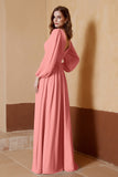 Plunging V Neck Formal Evening Dresses with Long Sleeves Mother of the Bride Dress Gowns