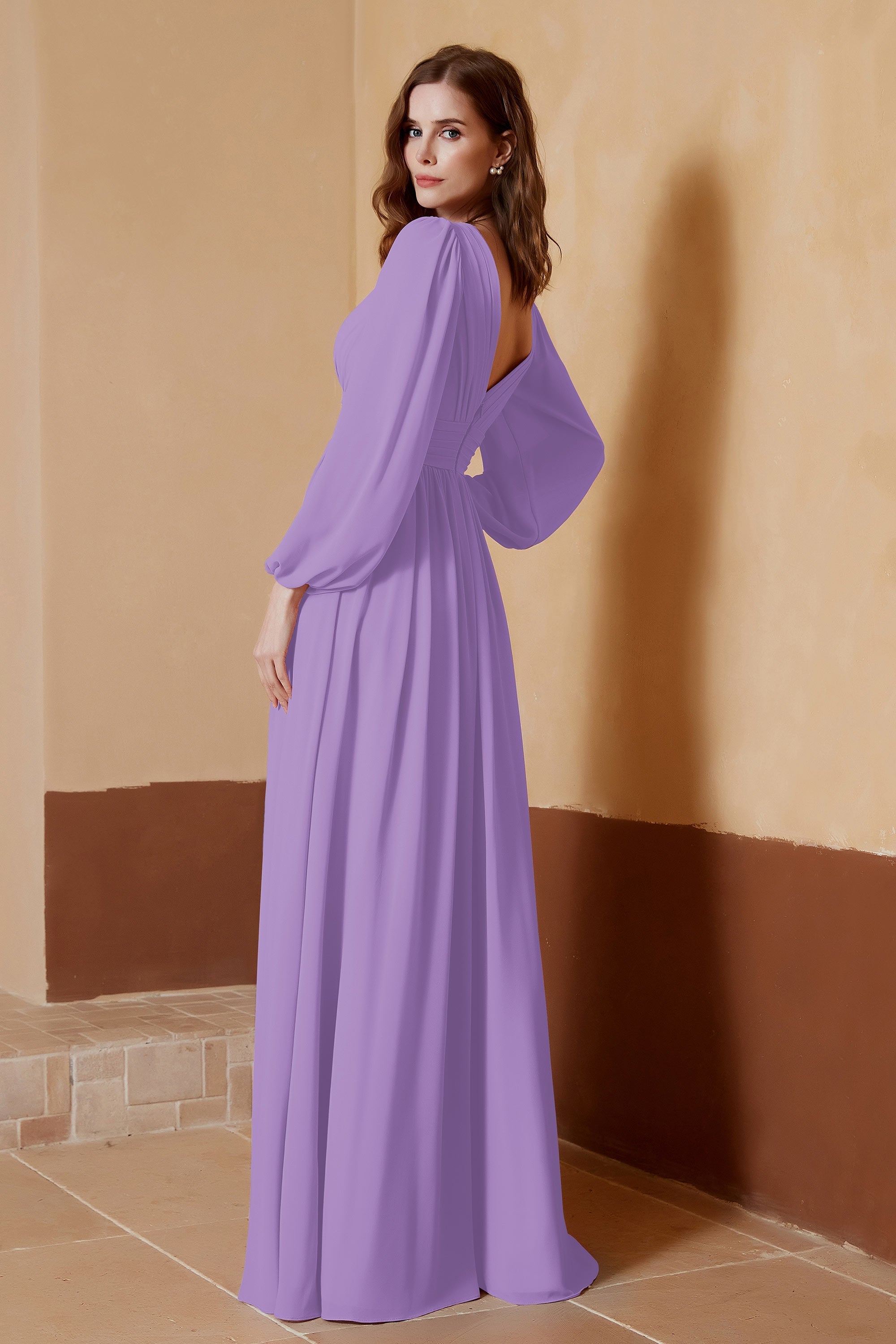 Plunging V Neck Formal Evening Dresses with Long Sleeves Mother of the Bride Dress Gowns