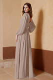 Plunging V Neck Formal Evening Dresses with Long Sleeves Mother of the Bride Dress Gowns