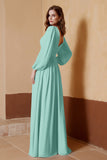 Plunging V Neck Formal Evening Dresses with Long Sleeves Mother of the Bride Dress Gowns