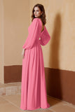 Plunging V Neck Formal Evening Dresses with Long Sleeves Mother of the Bride Dress Gowns