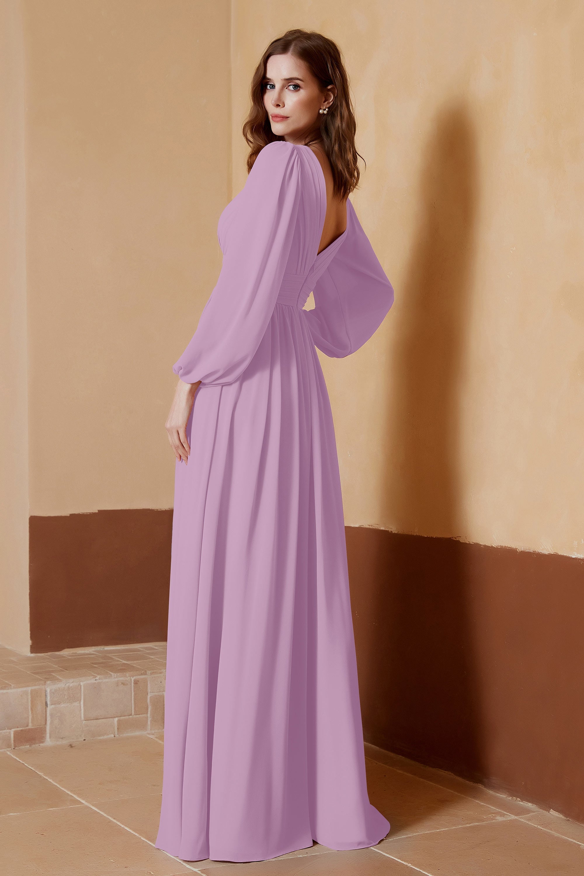 Plunging V Neck Formal Evening Dresses with Long Sleeves Mother of the Bride Dress Gowns