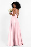 Simple Satin Halter Bridesmaid Dress Sleeveless Ruched Formal Evening Dresses Gowns