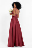 Simple Satin Halter Bridesmaid Dress Sleeveless Ruched Formal Evening Dresses Gowns