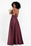 Simple Satin Halter Bridesmaid Dress Sleeveless Ruched Formal Evening Dresses Gowns