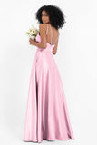 Simple Satin Halter Bridesmaid Dress Sleeveless Ruched Formal Evening Dresses Gowns