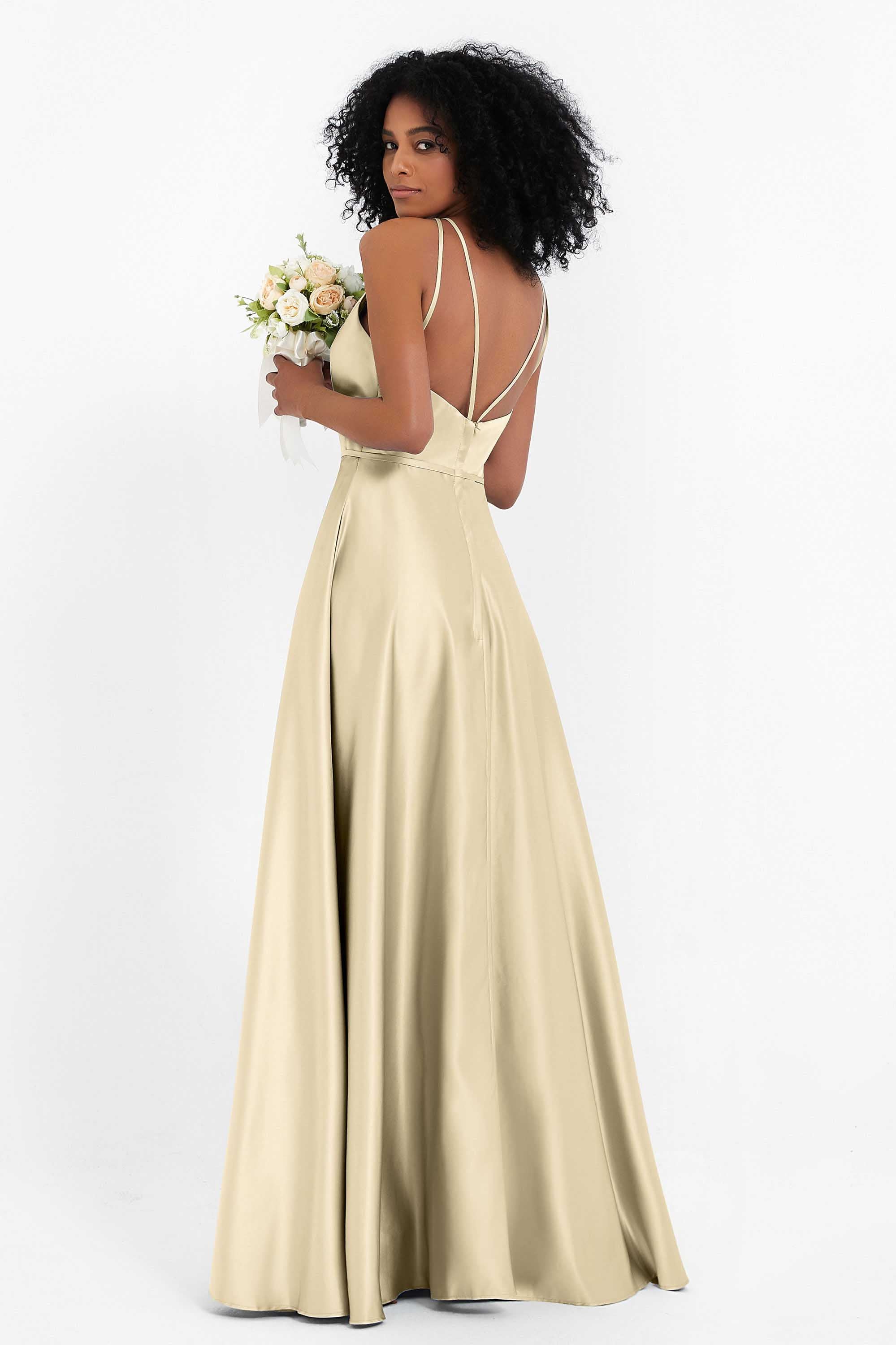 Simple Satin Halter Bridesmaid Dress Sleeveless Ruched Formal Evening Dresses Gowns