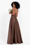Simple Satin Halter Bridesmaid Dress Sleeveless Ruched Formal Evening Dresses Gowns