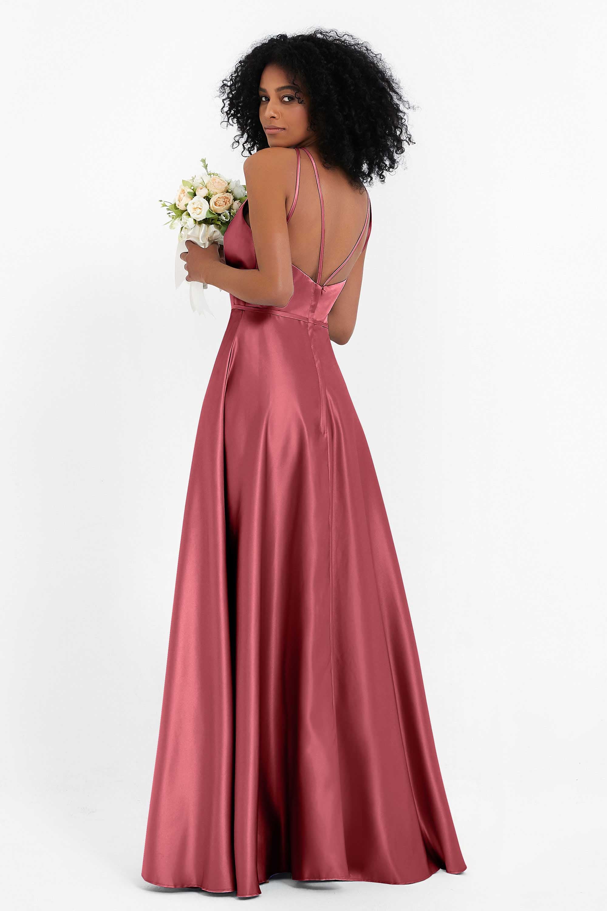 Simple Satin Halter Bridesmaid Dress Sleeveless Ruched Formal Evening Dresses Gowns
