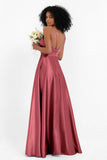 Simple Satin Halter Bridesmaid Dress Sleeveless Ruched Formal Evening Dresses Gowns