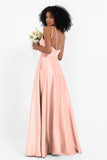 Simple Satin Halter Bridesmaid Dress Sleeveless Ruched Formal Evening Dresses Gowns