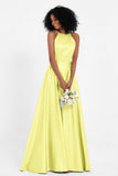 Simple Satin Halter Bridesmaid Dress Sleeveless Ruched Formal Evening Dresses Gowns