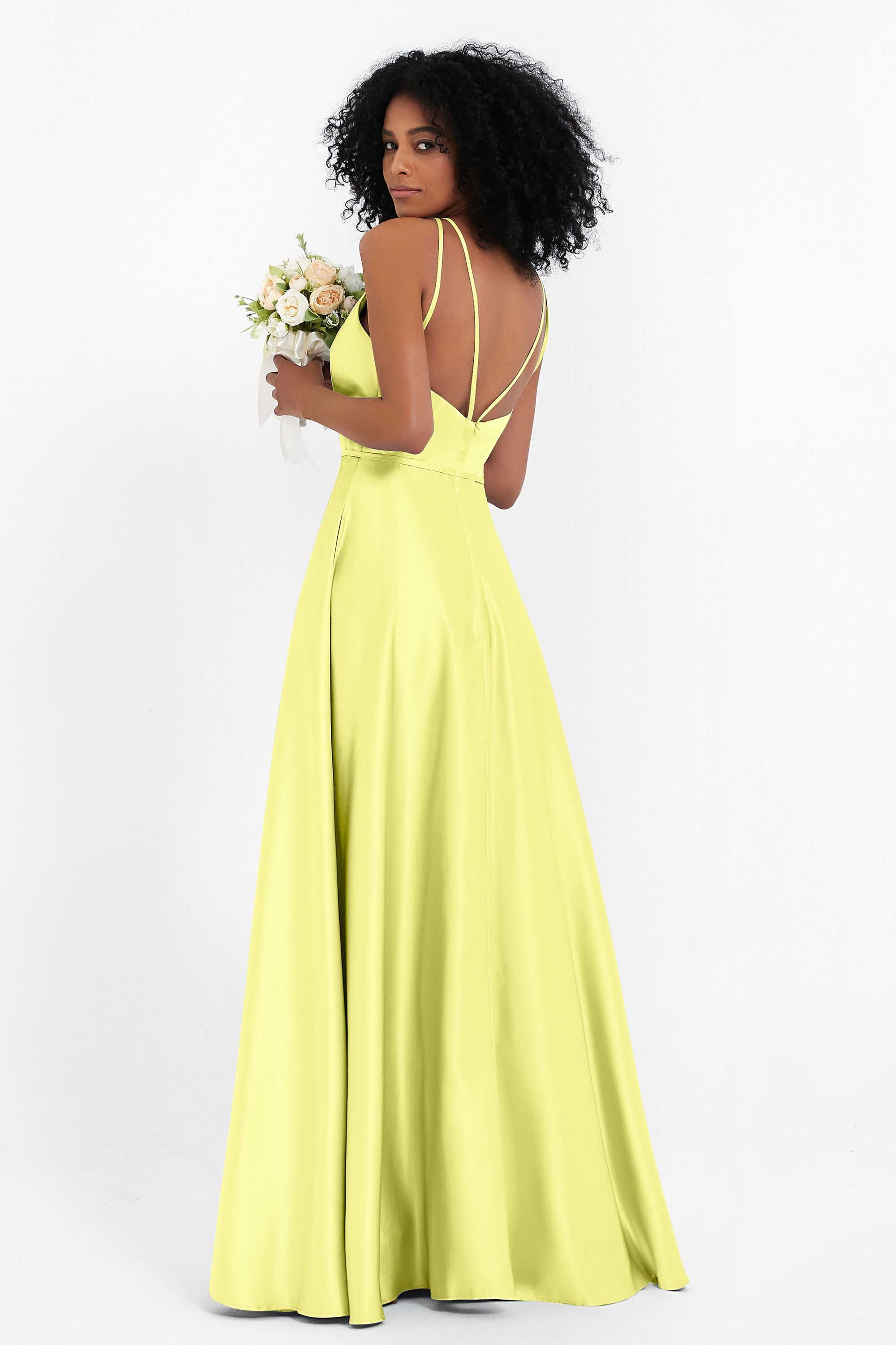 Simple Satin Halter Bridesmaid Dress Sleeveless Ruched Formal Evening Dresses Gowns