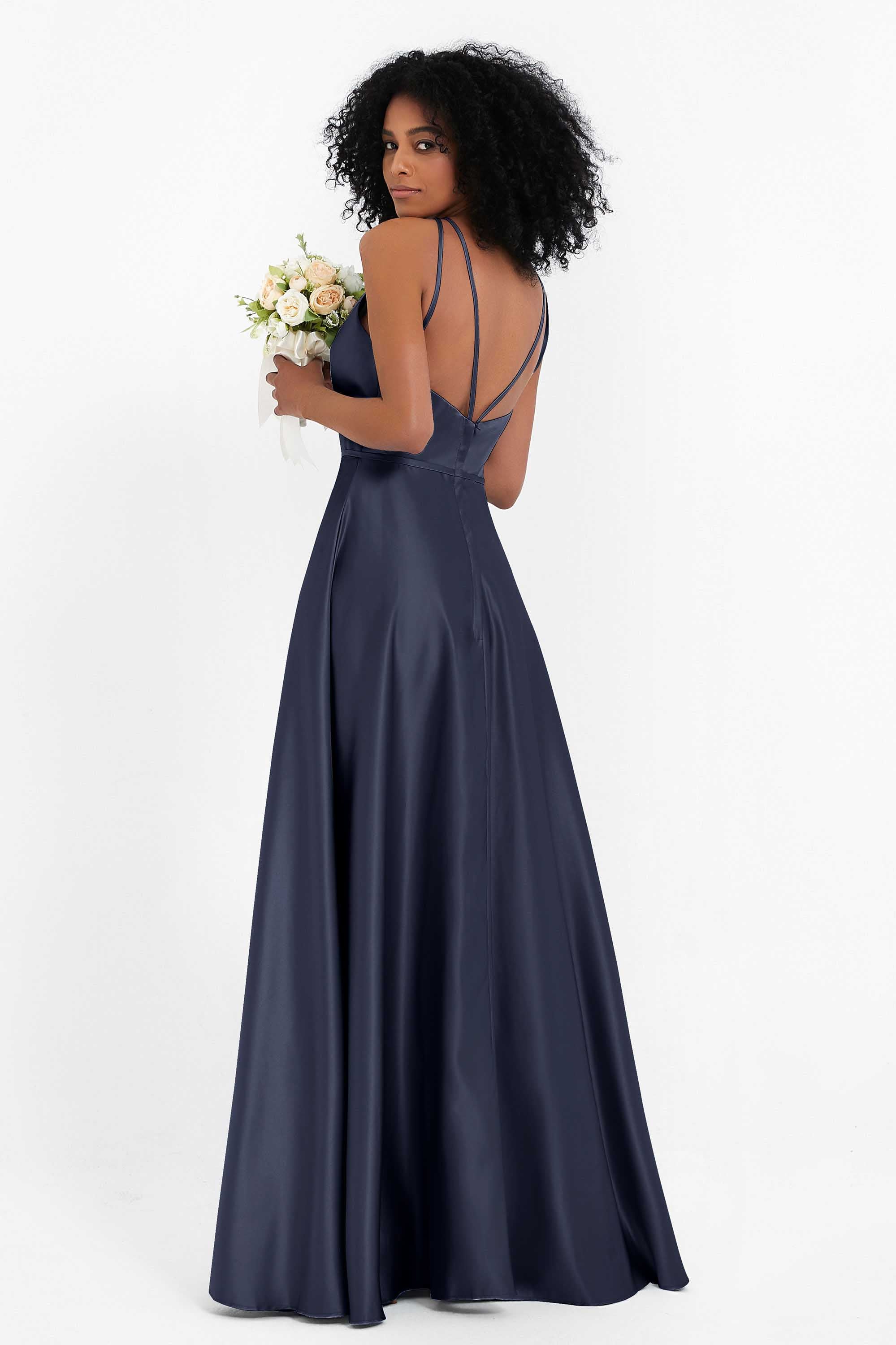 Simple Satin Halter Bridesmaid Dress Sleeveless Ruched Formal Evening Dresses Gowns
