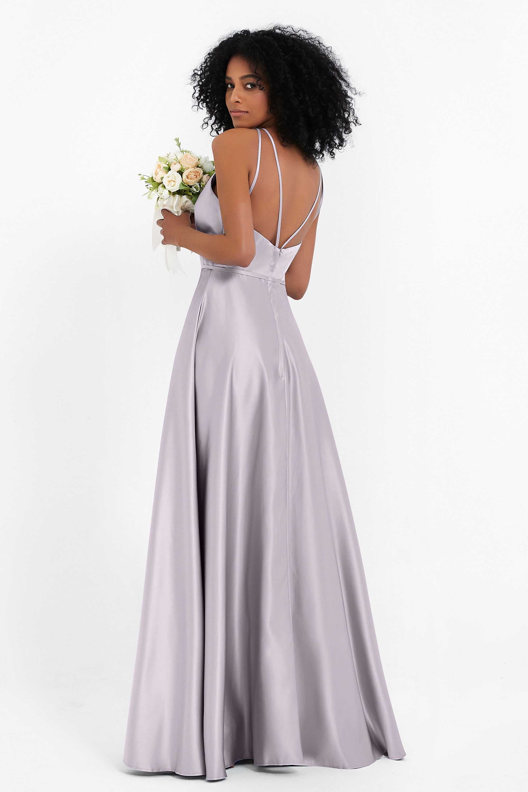 Simple Satin Halter Bridesmaid Dress Sleeveless Ruched Formal Evening Dresses Gowns