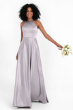 Simple Satin Halter Bridesmaid Dress Sleeveless Ruched Formal Evening Dresses Gowns