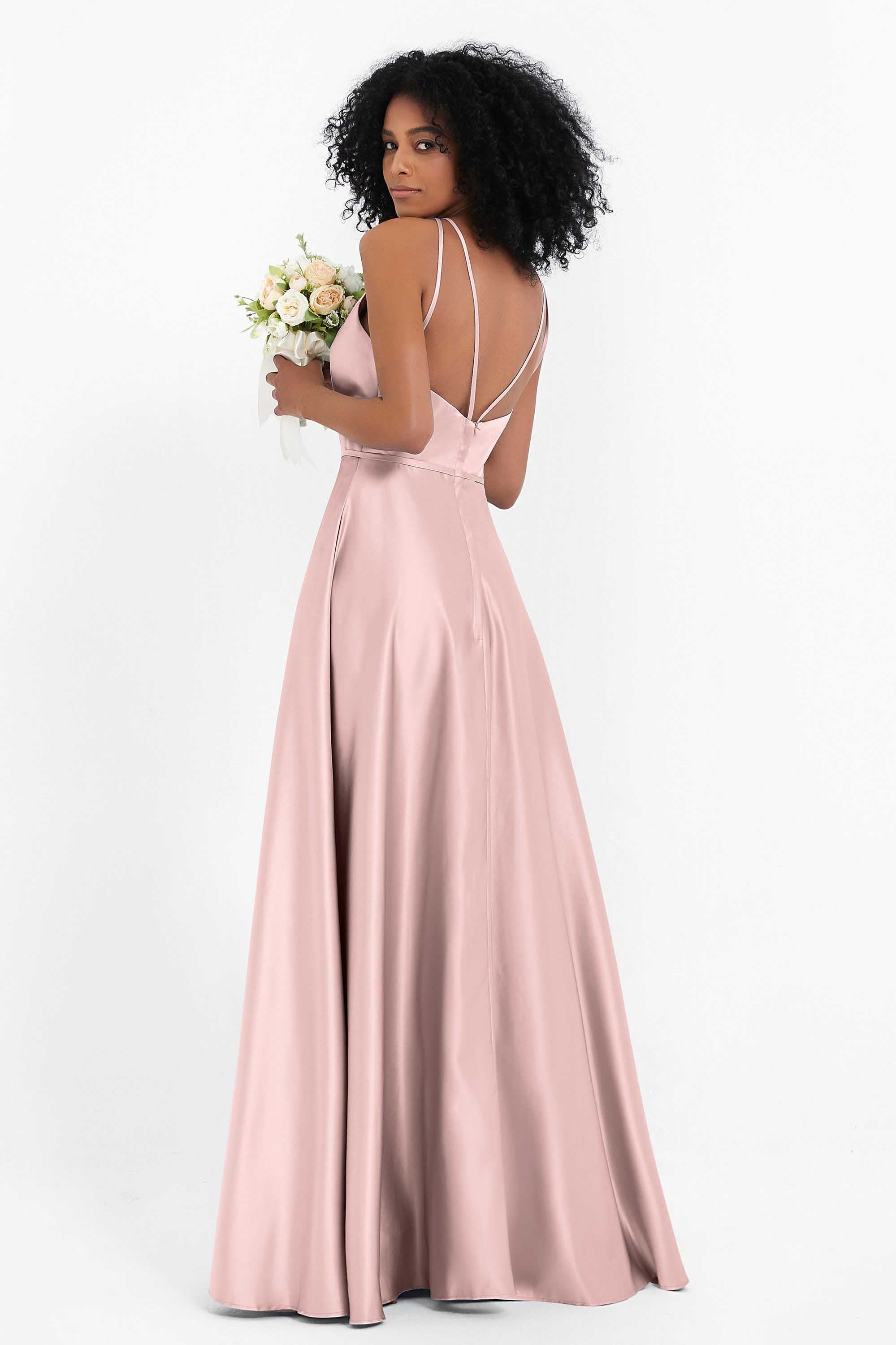 Simple Satin Halter Bridesmaid Dress Sleeveless Ruched Formal Evening Dresses Gowns
