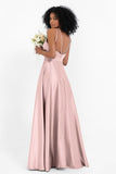Simple Satin Halter Bridesmaid Dress Sleeveless Ruched Formal Evening Dresses Gowns