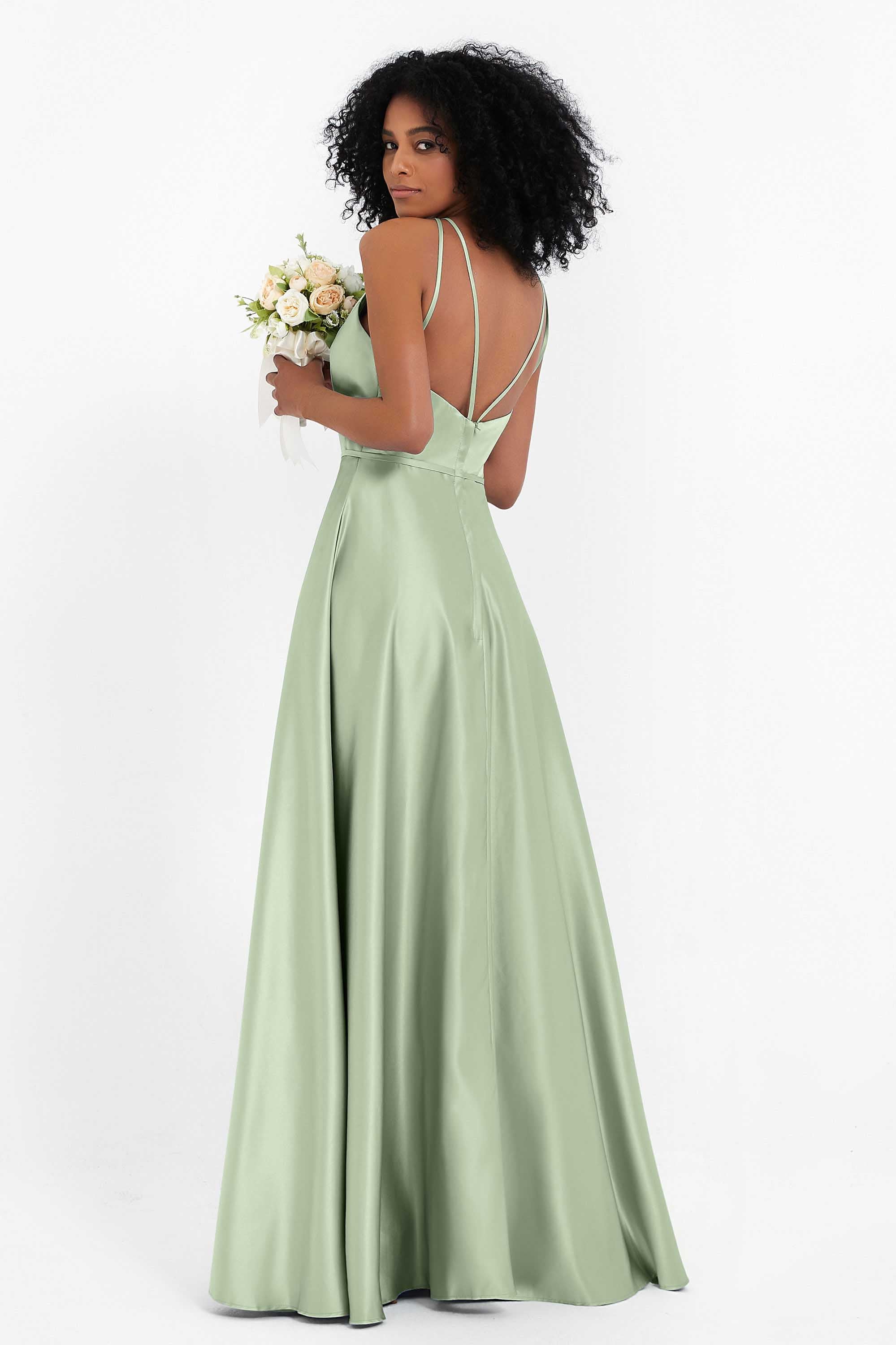 Simple Satin Halter Bridesmaid Dress Sleeveless Ruched Formal Evening Dresses Gowns