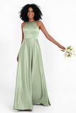 Simple Satin Halter Bridesmaid Dress Sleeveless Ruched Formal Evening Dresses Gowns