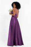 Simple Satin Halter Bridesmaid Dress Sleeveless Ruched Formal Evening Dresses Gowns