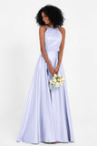 Simple Satin Halter Bridesmaid Dress Sleeveless Ruched Formal Evening Dresses Gowns