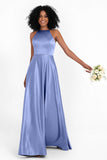 Simple Satin Halter Bridesmaid Dress Sleeveless Ruched Formal Evening Dresses Gowns