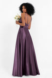 Simple Satin Halter Bridesmaid Dress Sleeveless Ruched Formal Evening Dresses Gowns