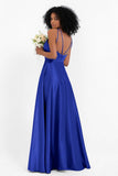 Simple Satin Halter Bridesmaid Dress Sleeveless Ruched Formal Evening Dresses Gowns