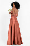 Simple Satin Halter Bridesmaid Dress Sleeveless Ruched Formal Evening Dresses Gowns