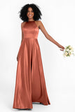 Simple Satin Halter Bridesmaid Dress Sleeveless Ruched Formal Evening Dresses Gowns