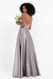 Simple Satin Halter Bridesmaid Dress Sleeveless Ruched Formal Evening Dresses Gowns