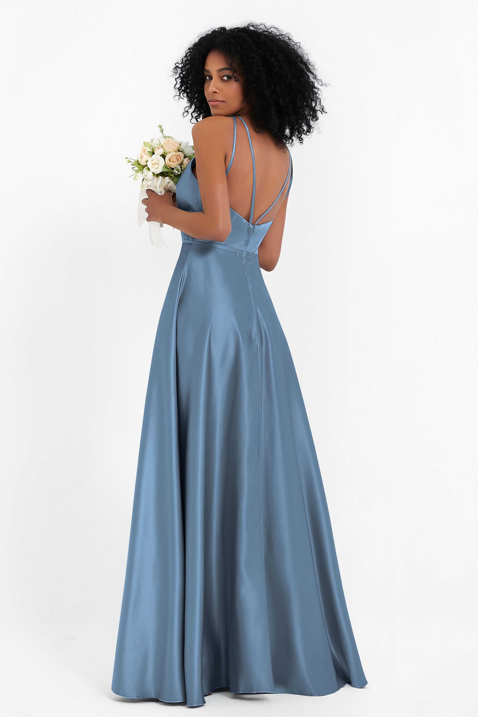 Simple Satin Halter Bridesmaid Dress Sleeveless Ruched Formal Evening Dresses Gowns