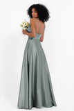 Simple Satin Halter Bridesmaid Dress Sleeveless Ruched Formal Evening Dresses Gowns