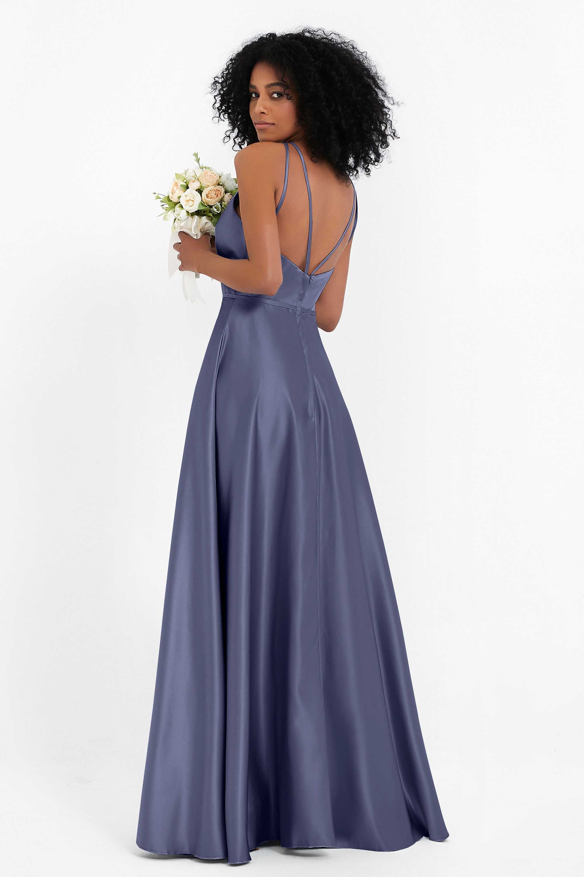 Simple Satin Halter Bridesmaid Dress Sleeveless Ruched Formal Evening Dresses Gowns