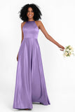 Simple Satin Halter Bridesmaid Dress Sleeveless Ruched Formal Evening Dresses Gowns