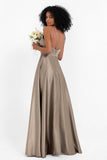 Simple Satin Halter Bridesmaid Dress Sleeveless Ruched Formal Evening Dresses Gowns