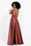 Simple Satin Halter Bridesmaid Dress Sleeveless Ruched Formal Evening Dresses Gowns