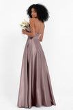 Simple Satin Halter Bridesmaid Dress Sleeveless Ruched Formal Evening Dresses Gowns