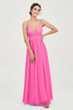 Deep V Neck Sexy Chiffon Bridesmaid Dress Spaghetti Straps Formal Evening Prom Dresses