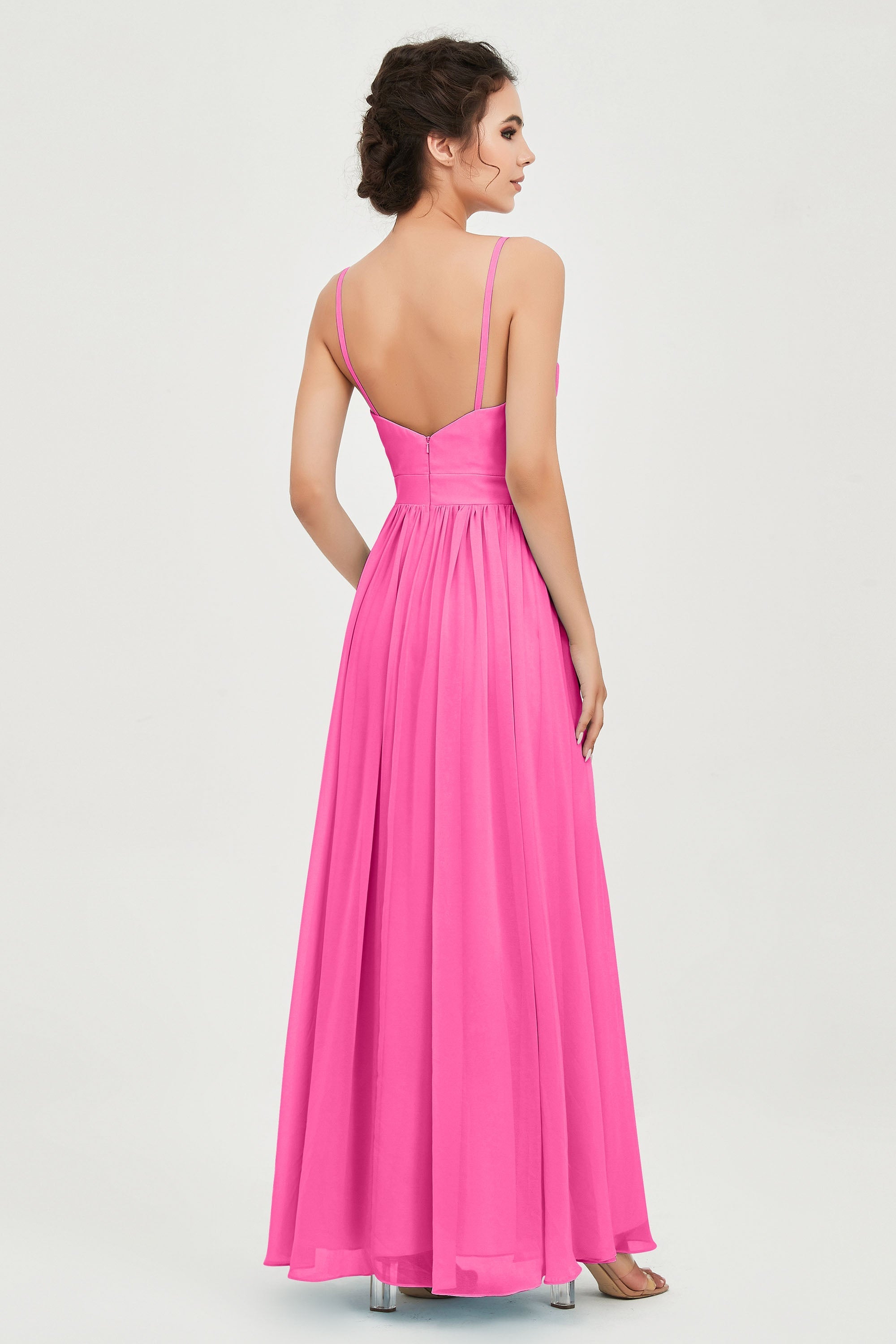 Deep V Neck Sexy Chiffon Bridesmaid Dress Spaghetti Straps Formal Evening Prom Dresses