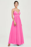 Deep V Neck Sexy Chiffon Bridesmaid Dress Spaghetti Straps Formal Evening Prom Dresses