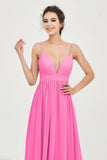 Deep V Neck Sexy Chiffon Bridesmaid Dress Spaghetti Straps Formal Evening Prom Dresses