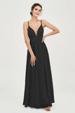 Deep V Neck Sexy Chiffon Bridesmaid Dress Spaghetti Straps Formal Evening Prom Dresses