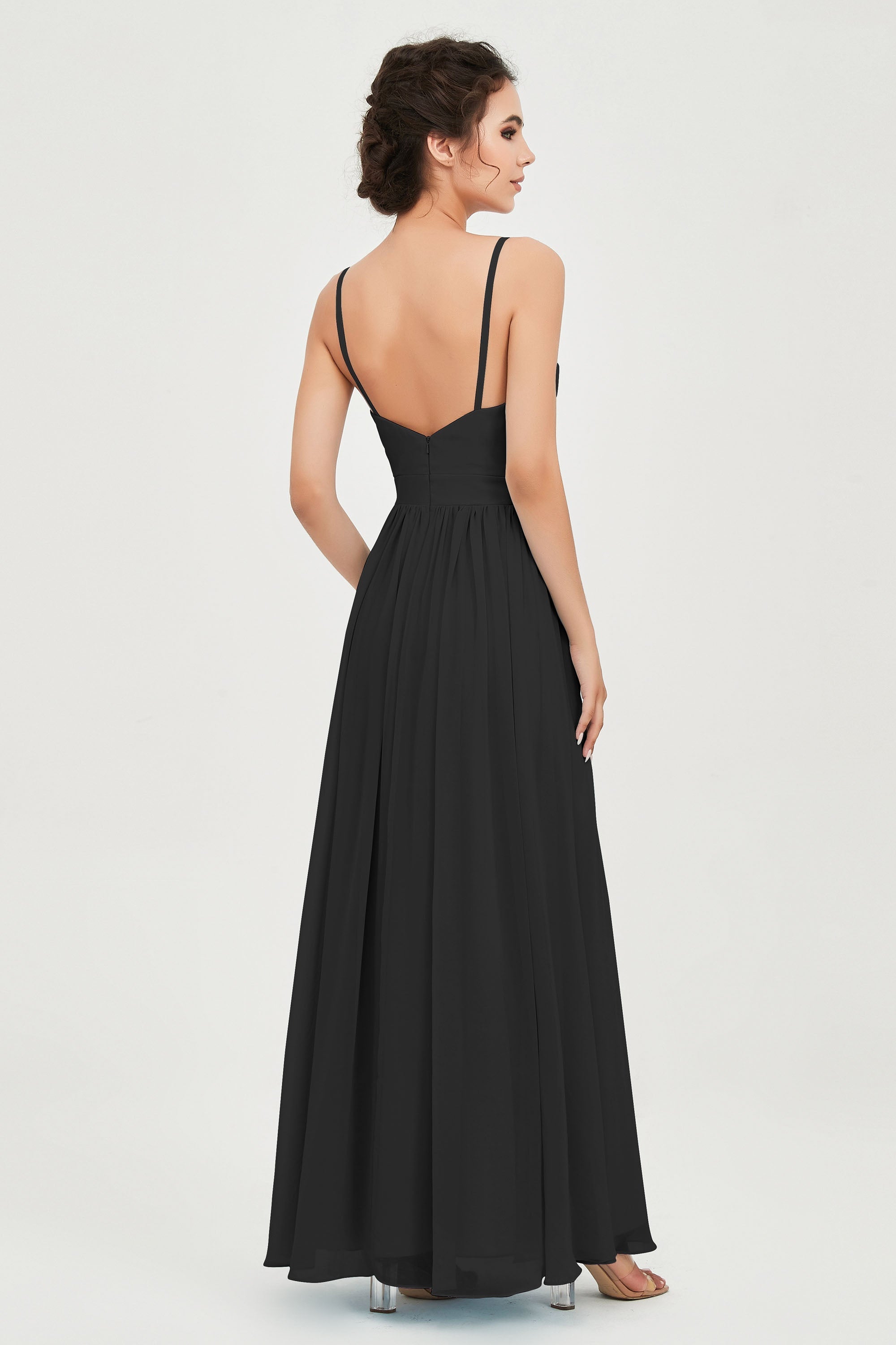 Deep V Neck Sexy Chiffon Bridesmaid Dress Spaghetti Straps Formal Evening Prom Dresses